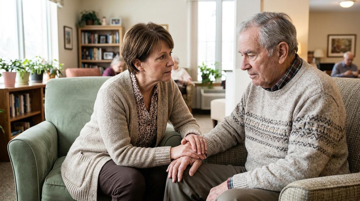 A caring adult sees signs that a loved one may need more specialized senior support and care services in their senior living community.
